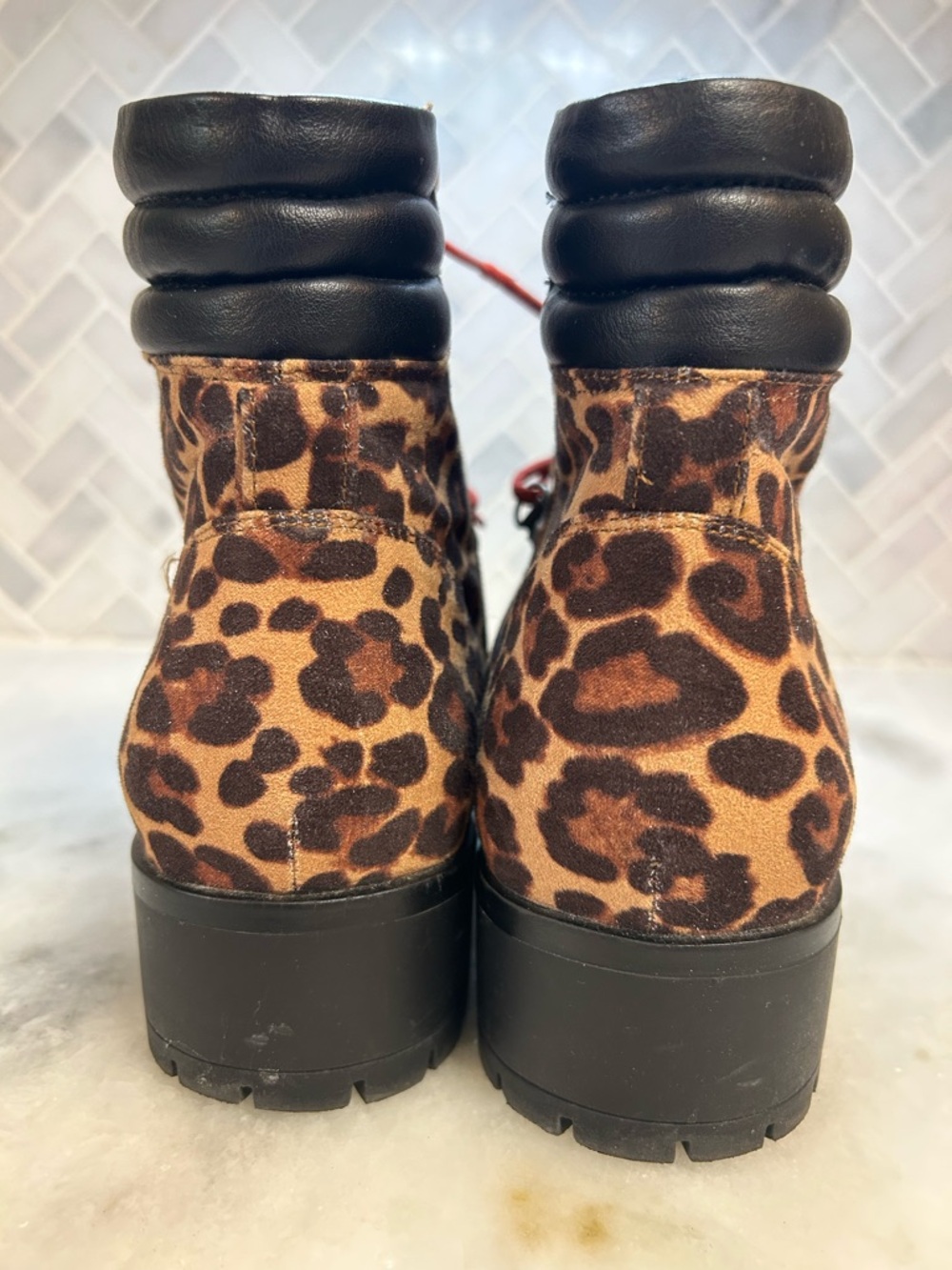 SO Leopard Print Lace-Up Women's Combat Boots with Red Laces 9.5 - Picture 5 of 9
